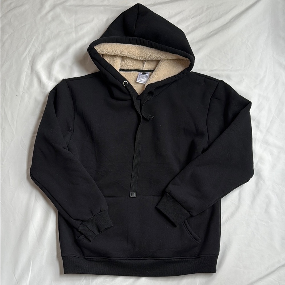 Black Hoodie with Sherpa Lining